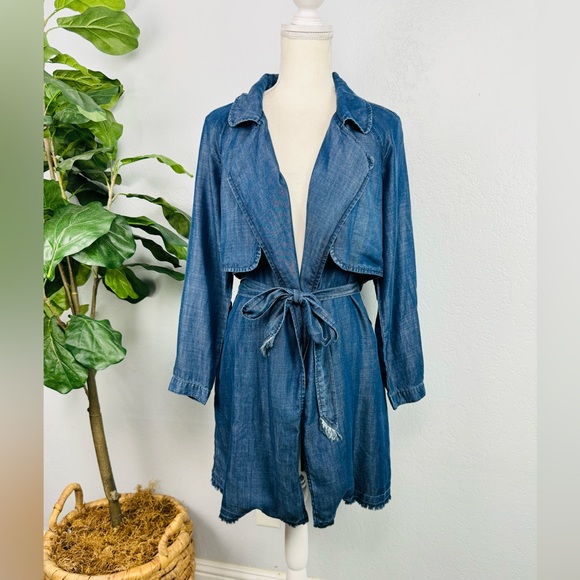 Anthropologie Cloth & Stone Denim Chambray Wrap Cape midi Trench Coat - Picture 1 of 11